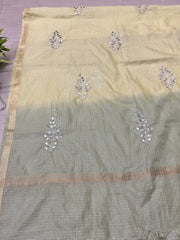 Lucknowi Chikankari Ombre Yellow Kota Silk Dupatta