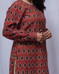 Rea Bagru Cotton Red Straight Kurta