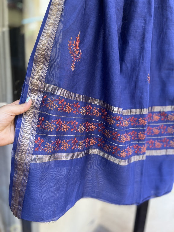 kashmir sozni embroidery blue maheshwari silk dupatta
