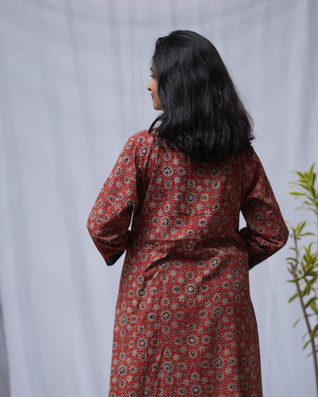 ajrakh cotton maroon aline kurta    