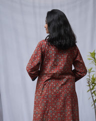 Devki Ajrakh Cotton Maroon Aline Kurta
