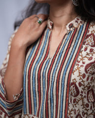 Saanvi Red Bagru Cotton Straight Kurta