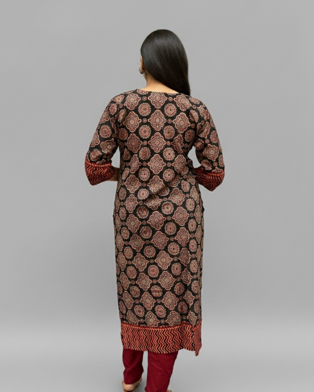 black ajrakh cotton straight kurta    