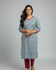Radha Blue Cotton Straight Kurta