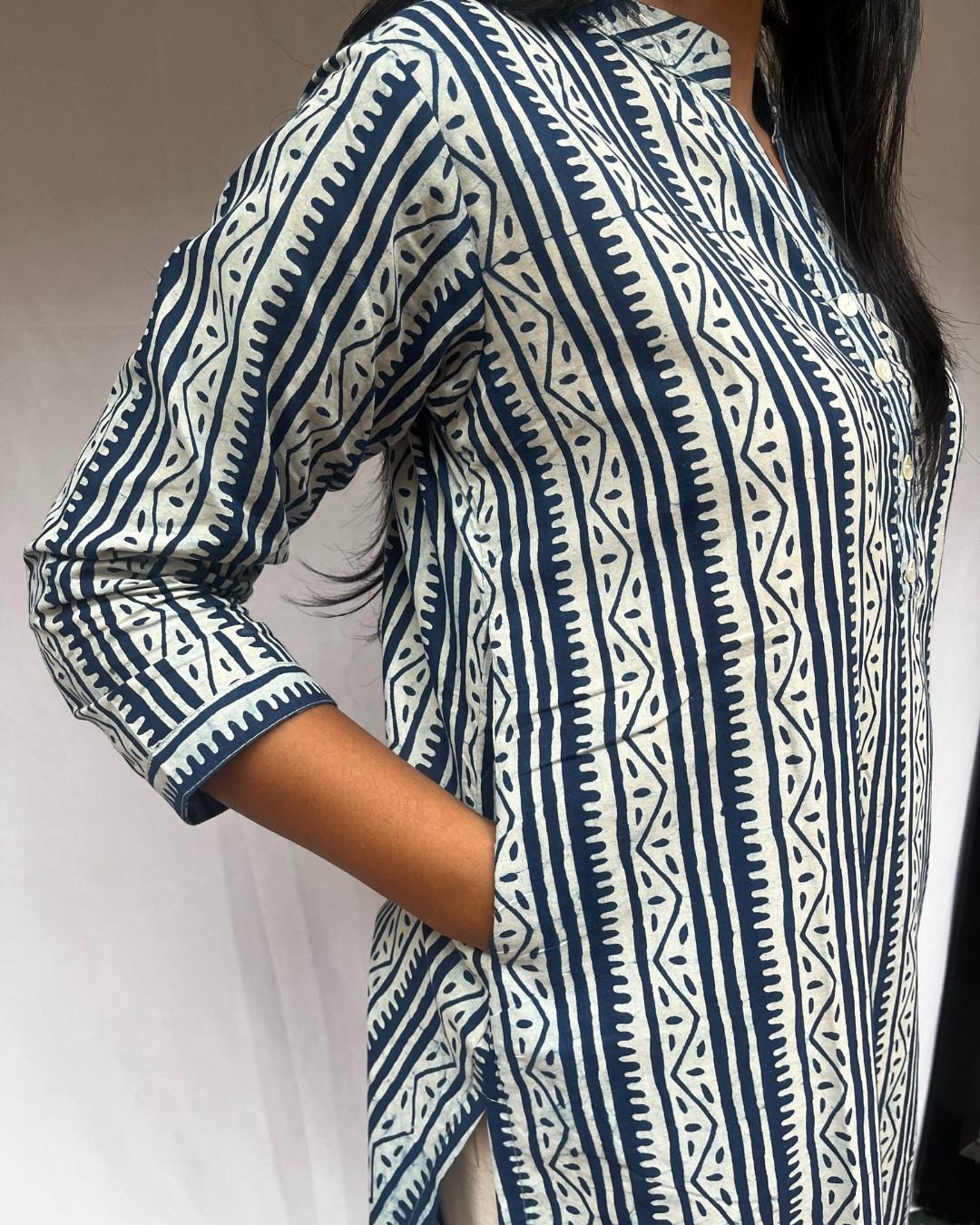 blue cotton straight kurta     