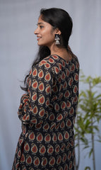 Heer Bagru Cotton Black Straight Kurta