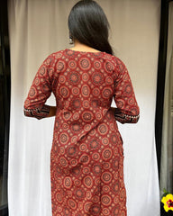 Rithika Maroon Ajrakh Cotton Straight Kurta