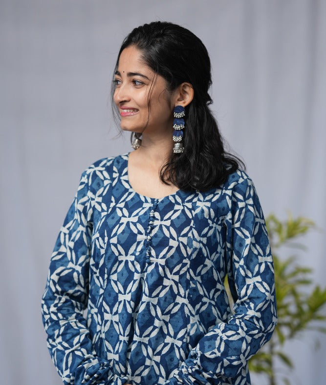 Krina Indigo Cotton Chudi Sleeves Kali Kurta