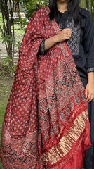 Ajrakh Red Modal Silk Lagdi Patta Dupatta