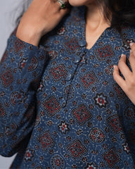 ajrakh cotton blue straight kurta    