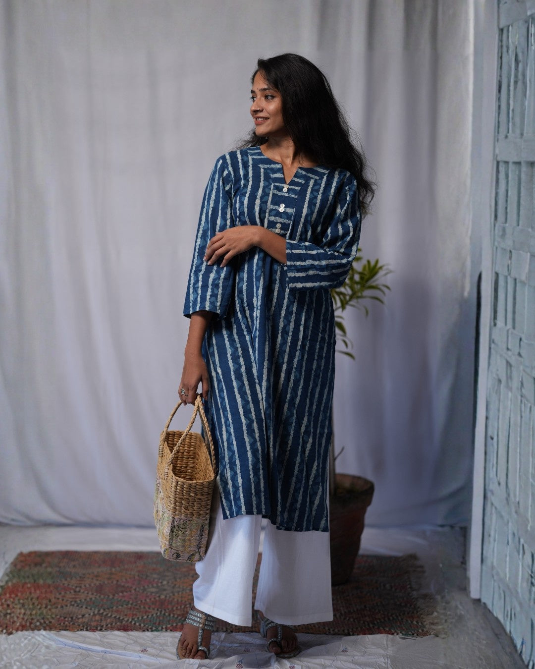 indigo cotton straight kurta     