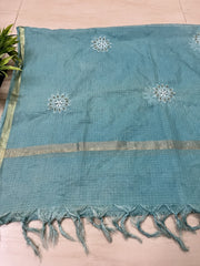 lucknowi chikankari ombre blue kota silk dupatta