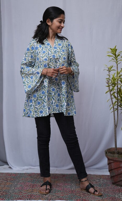 Radha Sanganeri Blue A-line Short Top