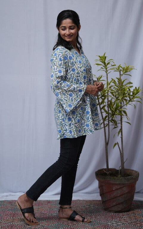 Radha Sanganeri Blue A-line Short Top