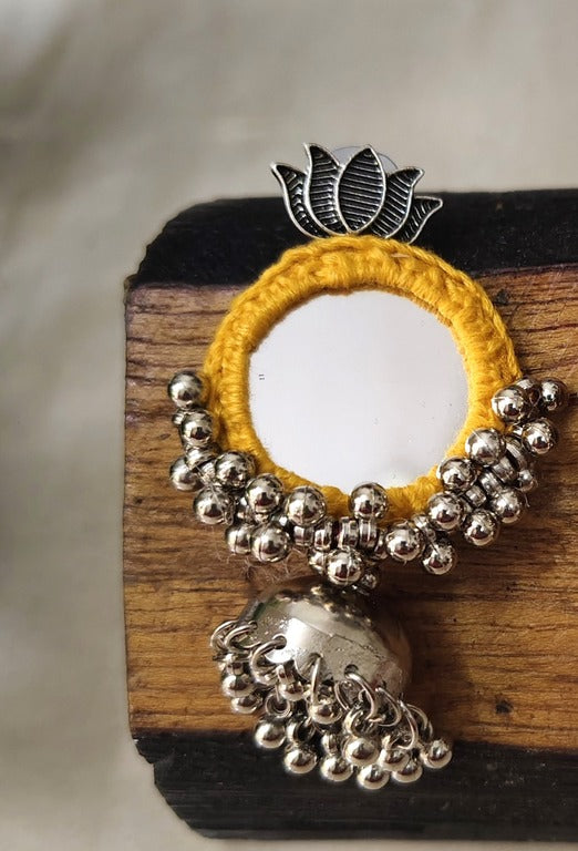 yellow mirror work earrings     