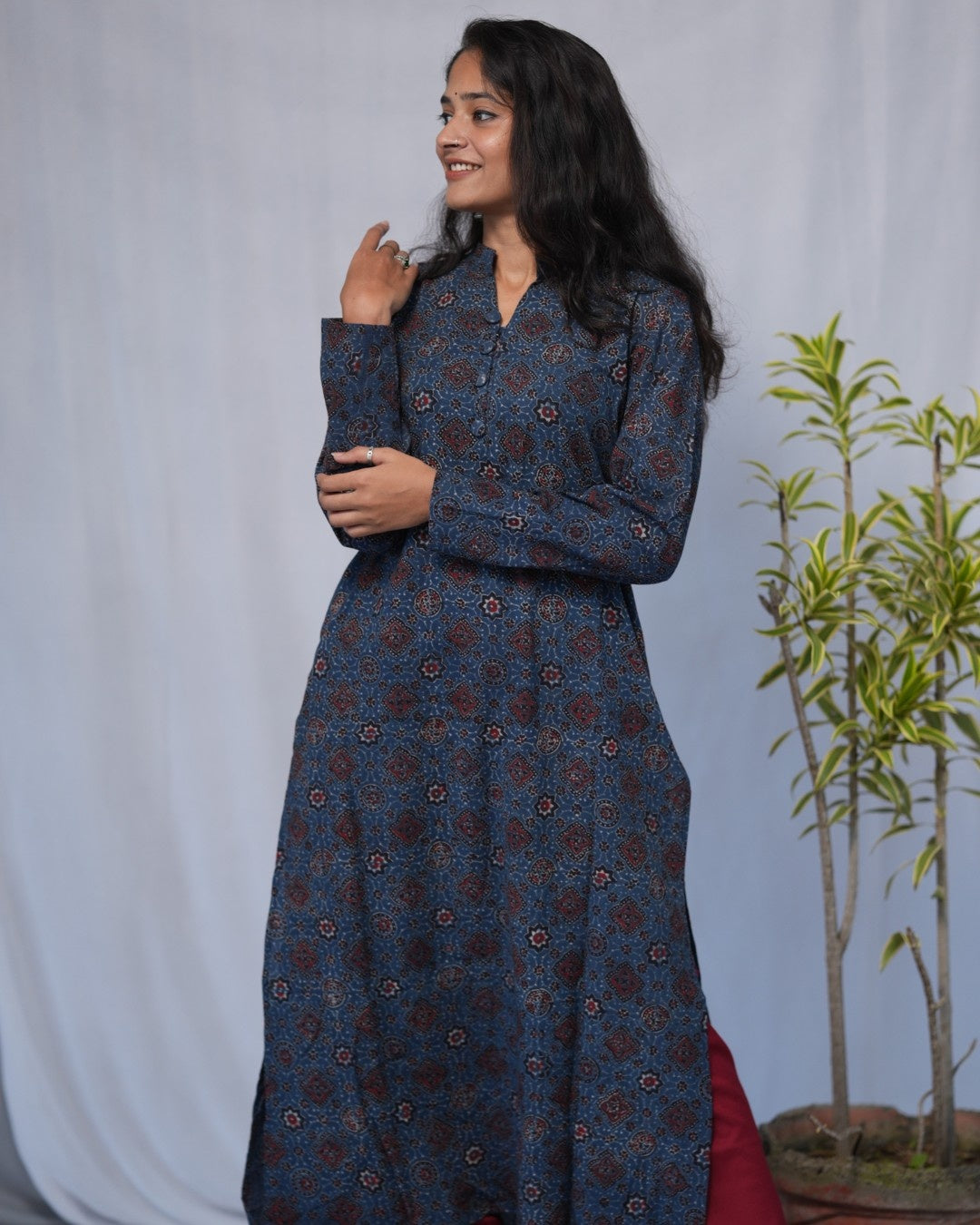 ajrakh cotton blue straight kurta    