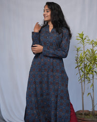 ajrakh cotton blue straight kurta    