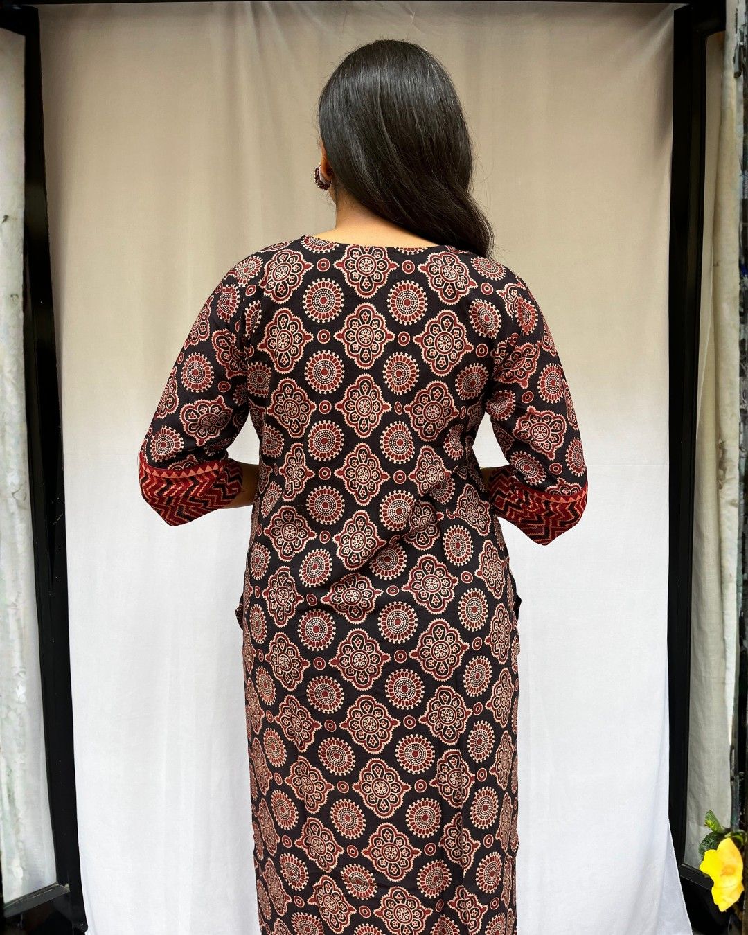 black ajrakh cotton straight kurta    