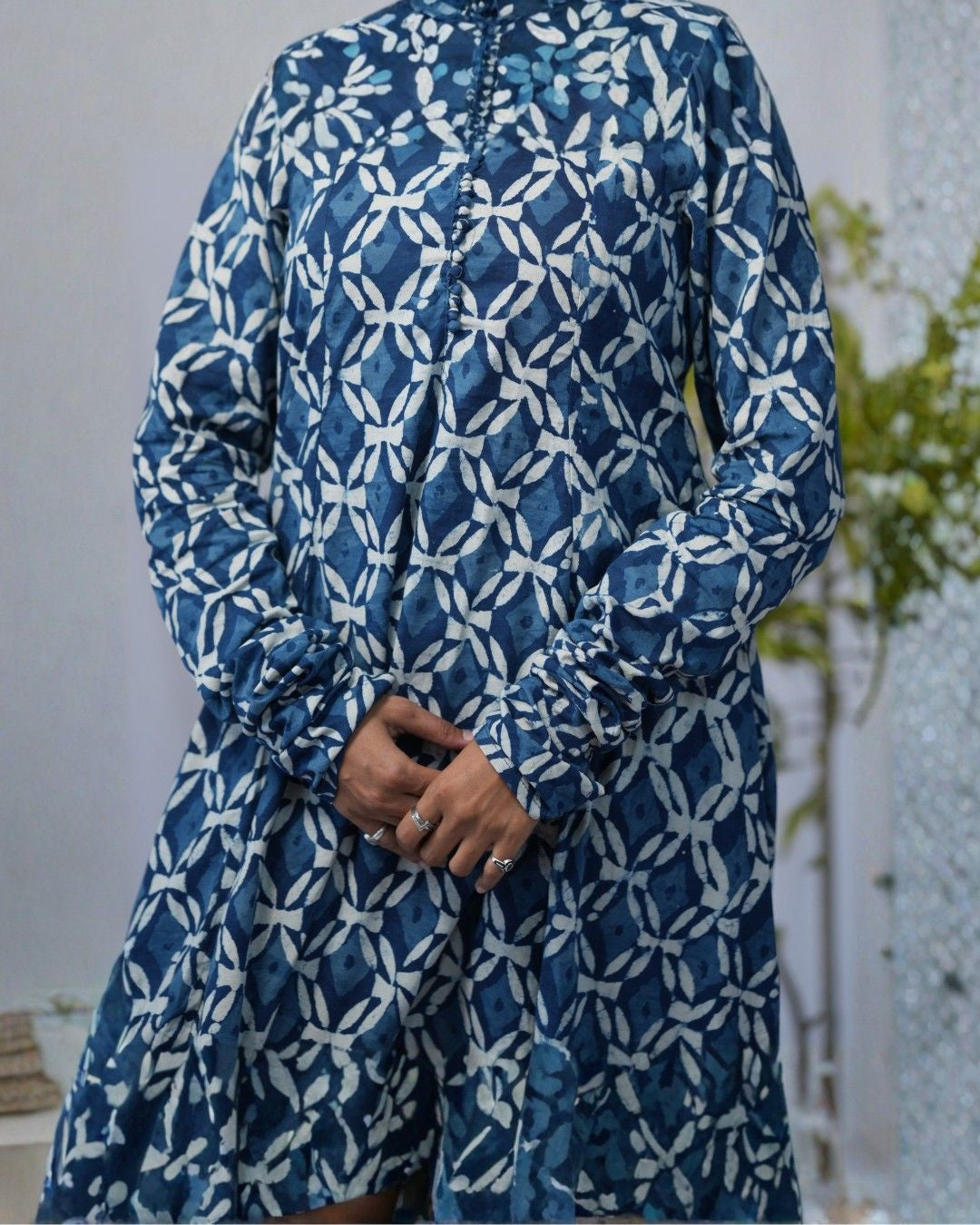 indigo cotton chudi sleeves kali kurta   