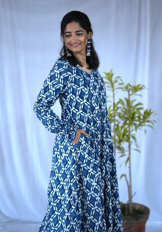Krina Indigo Cotton Chudi Sleeves Kali Kurta