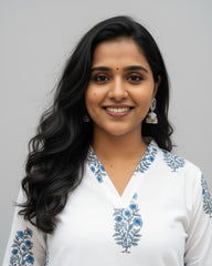 Mughal Handblock Blue Butta Cotton Straight Kurta