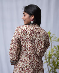 Saanvi Red Bagru Cotton Straight Kurta