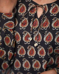 bagru cotton black straight kurta    