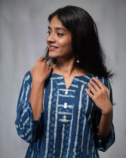 indigo cotton straight kurta     