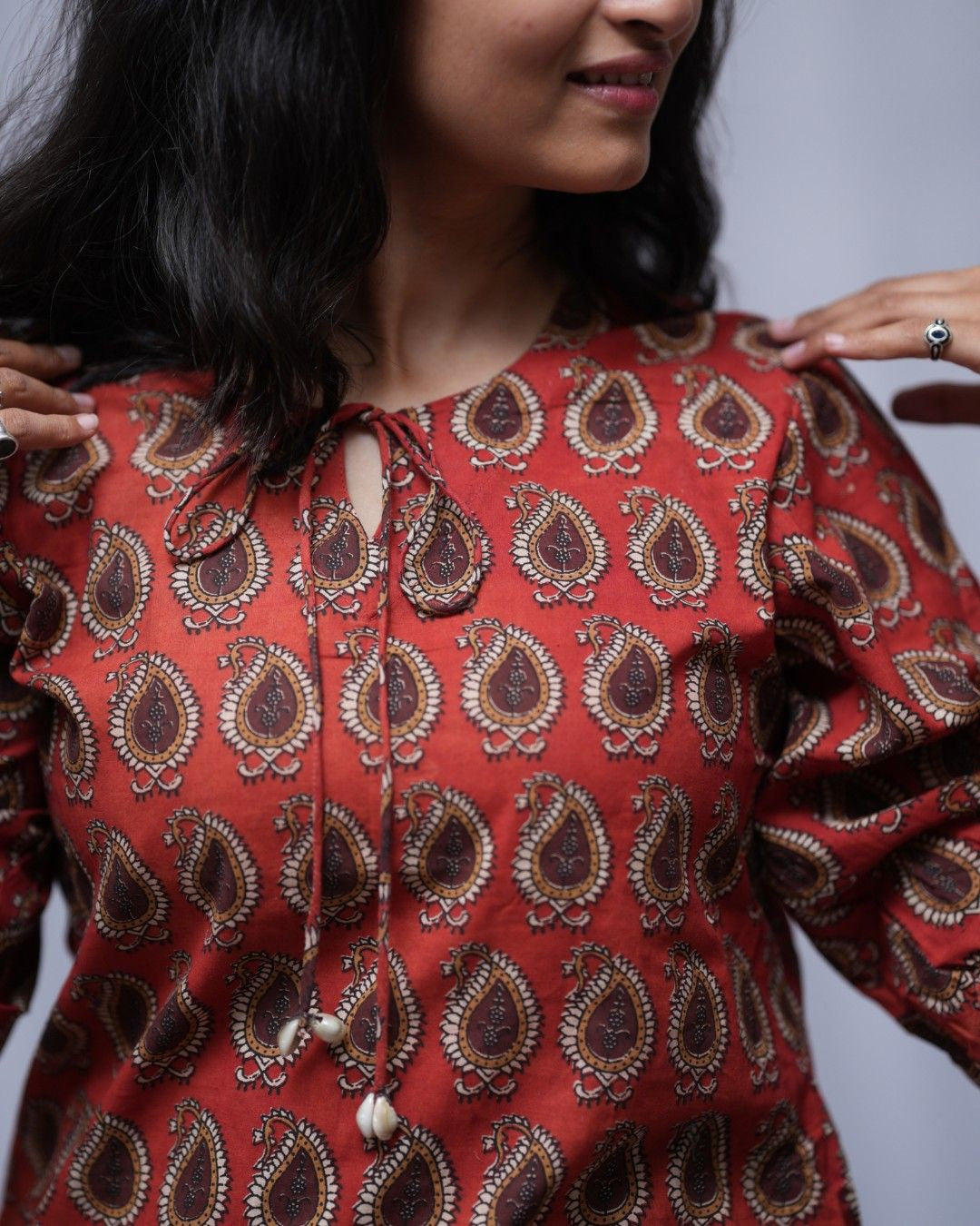 bagru cotton red straight kurta    