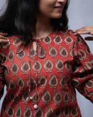 Rea Bagru Cotton Red Straight Kurta