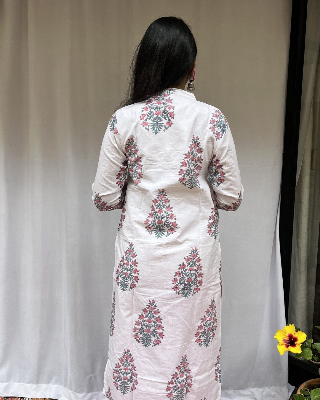 handblock pink butta cotton straight kurta   