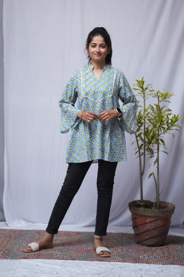 Tara Sanganeri Cotton Blue Short Top