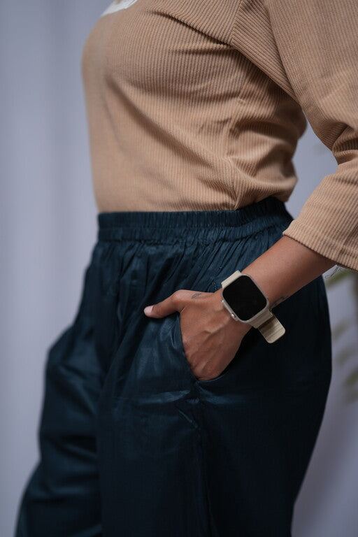 navy blue cotton silk pant    
