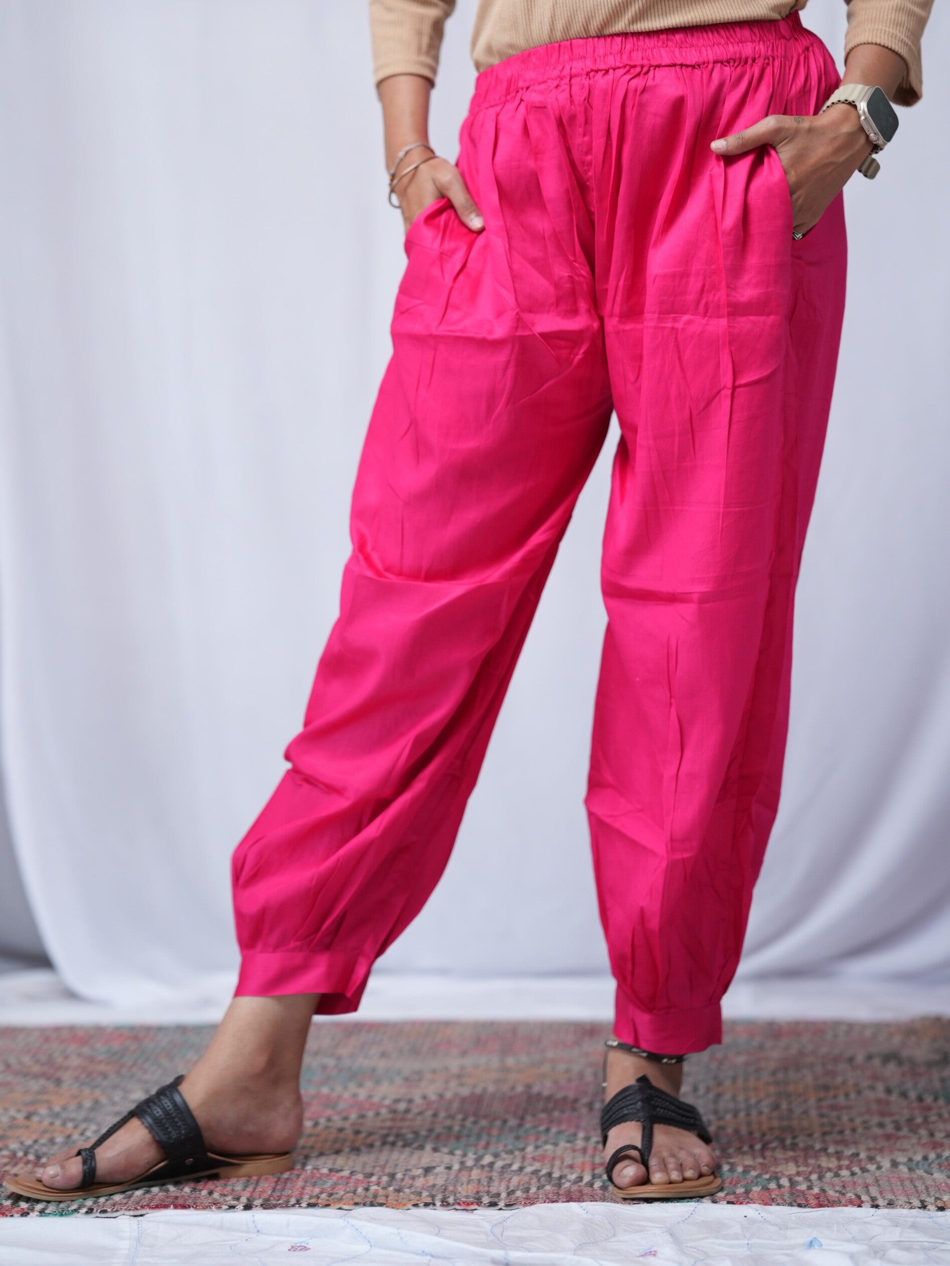 pink cotton silk pant     