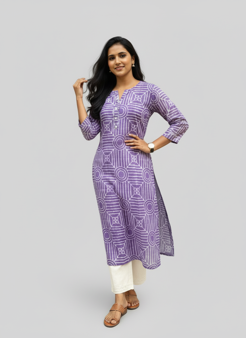 Jyothi Purple Cotton Straight Kurta