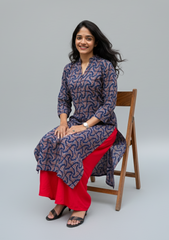 Rutvi Blue Cotton Straight Kurta