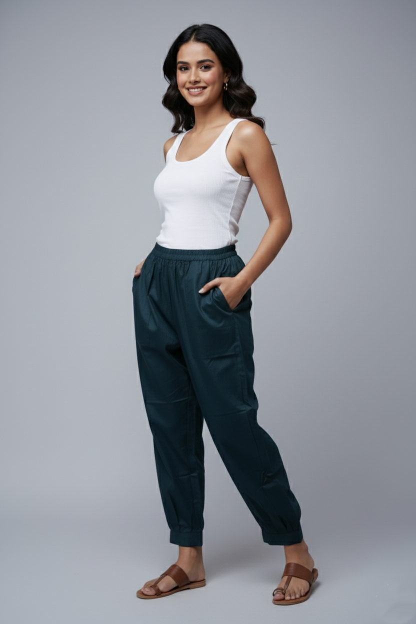 navy blue cotton silk pant    