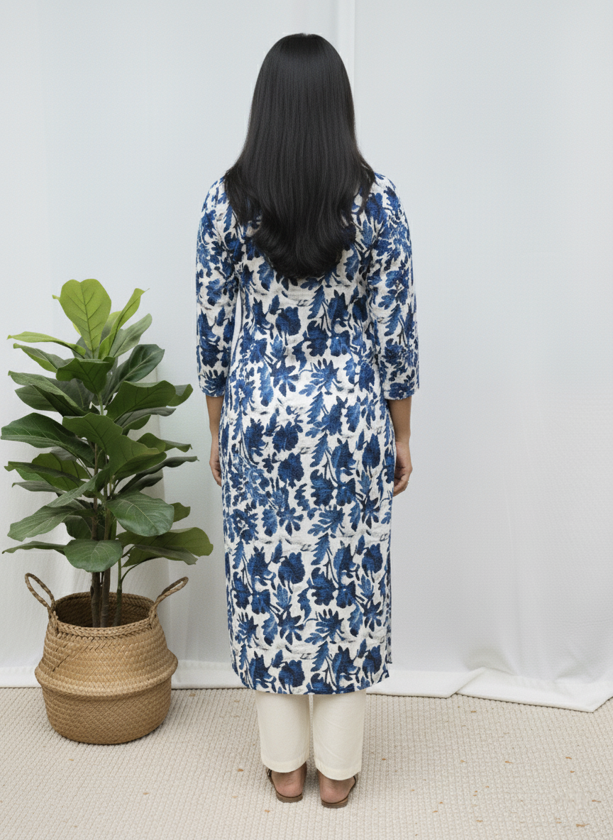 Trisha Blue Cotton Straight Kurta