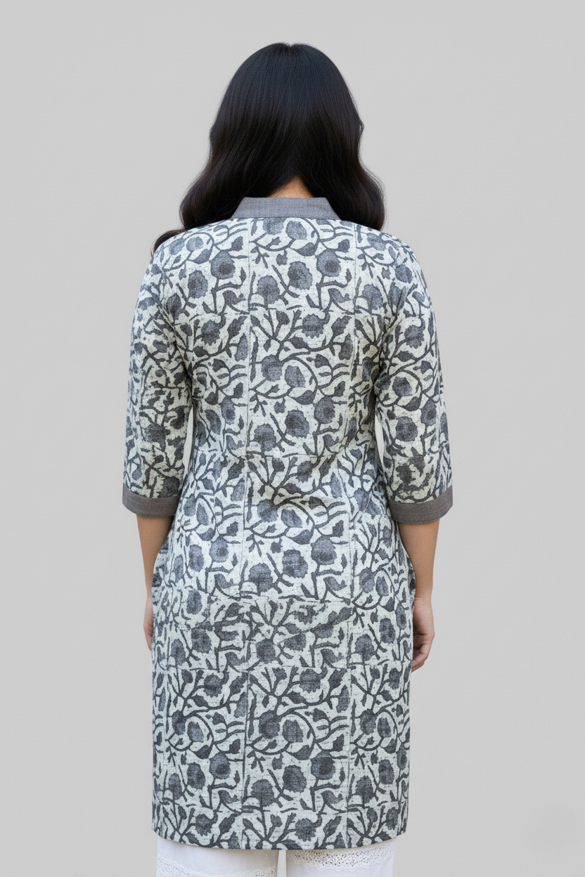 Lyla Bagru Cotton Grey Straight Kurta