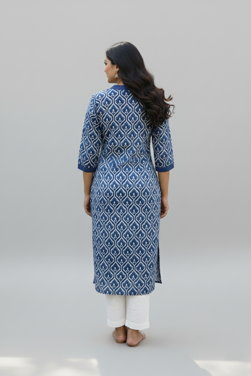 Lyla Bagru Cotton Blue Straight Kurta