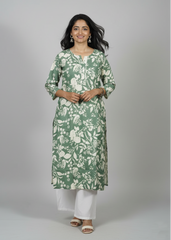 Twisha Green Cotton Straight Kurta