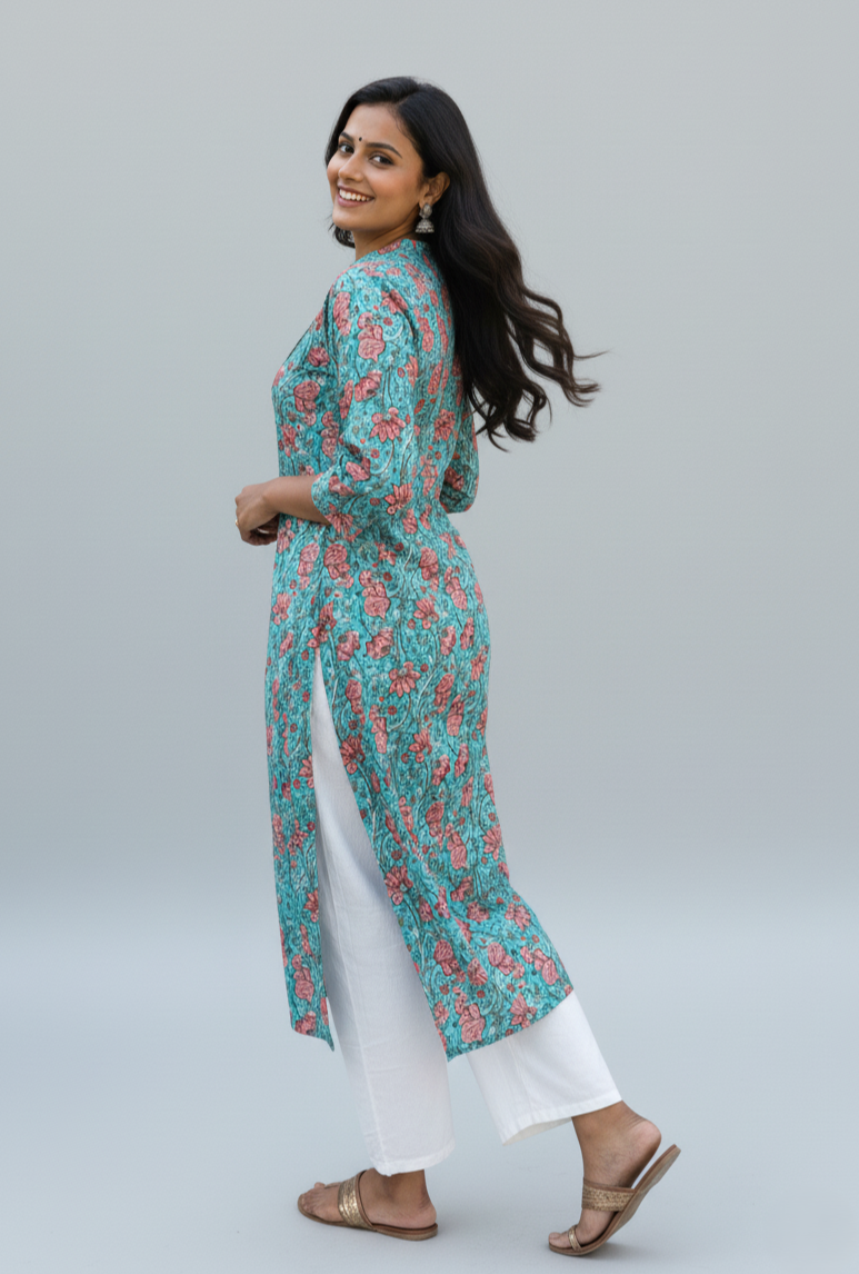 Saina Cotton Blue Straight Kurta