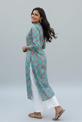 Saina Cotton Blue Straight Kurta