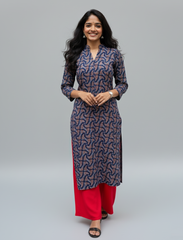 Rutvi Blue Cotton Straight Kurta