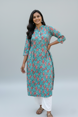 Saina Cotton Blue Straight Kurta