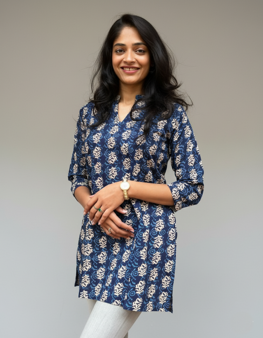 Kiara Blue Cotton Short Top Kurti