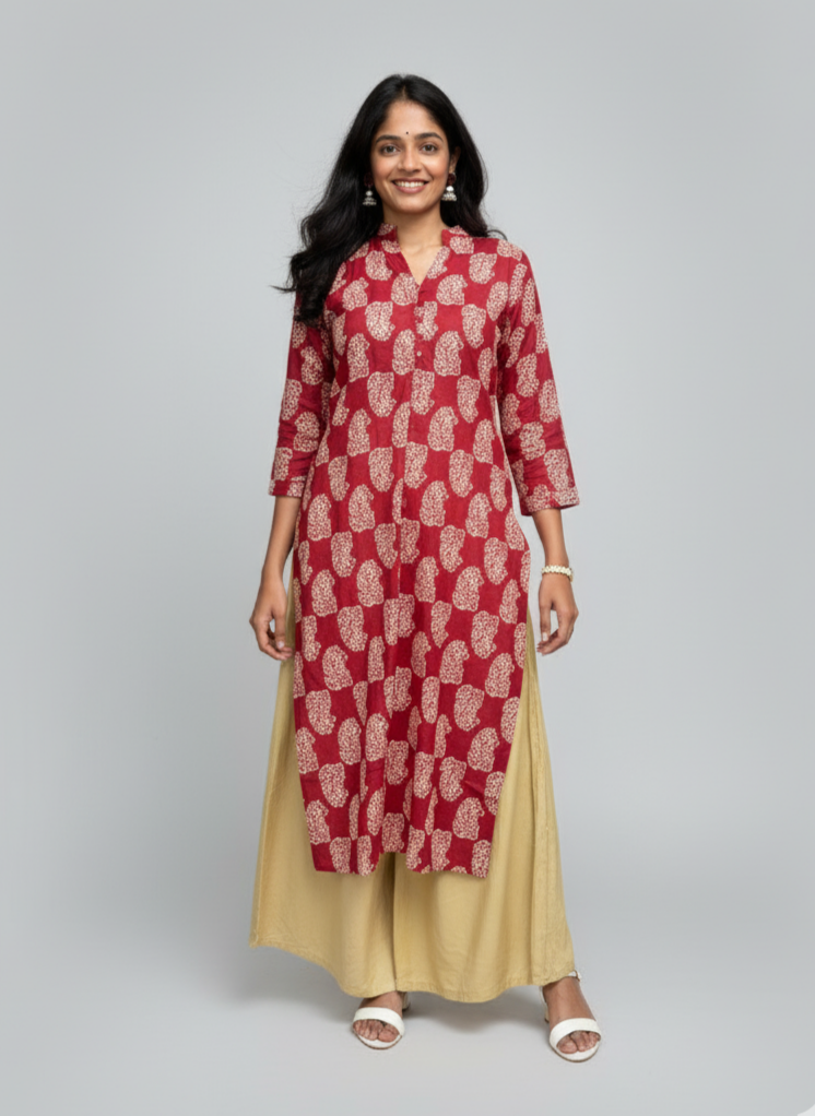 Rutvi Maroon Cotton Straight Kurta