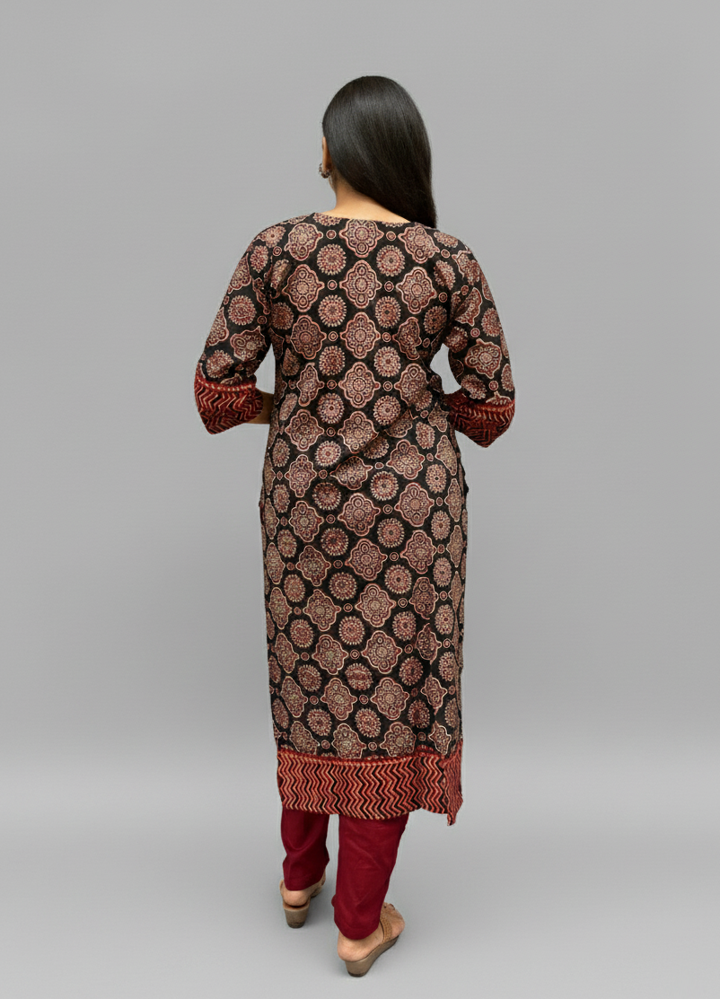 Shreya Black Ajrakh Cotton Straight Kurta