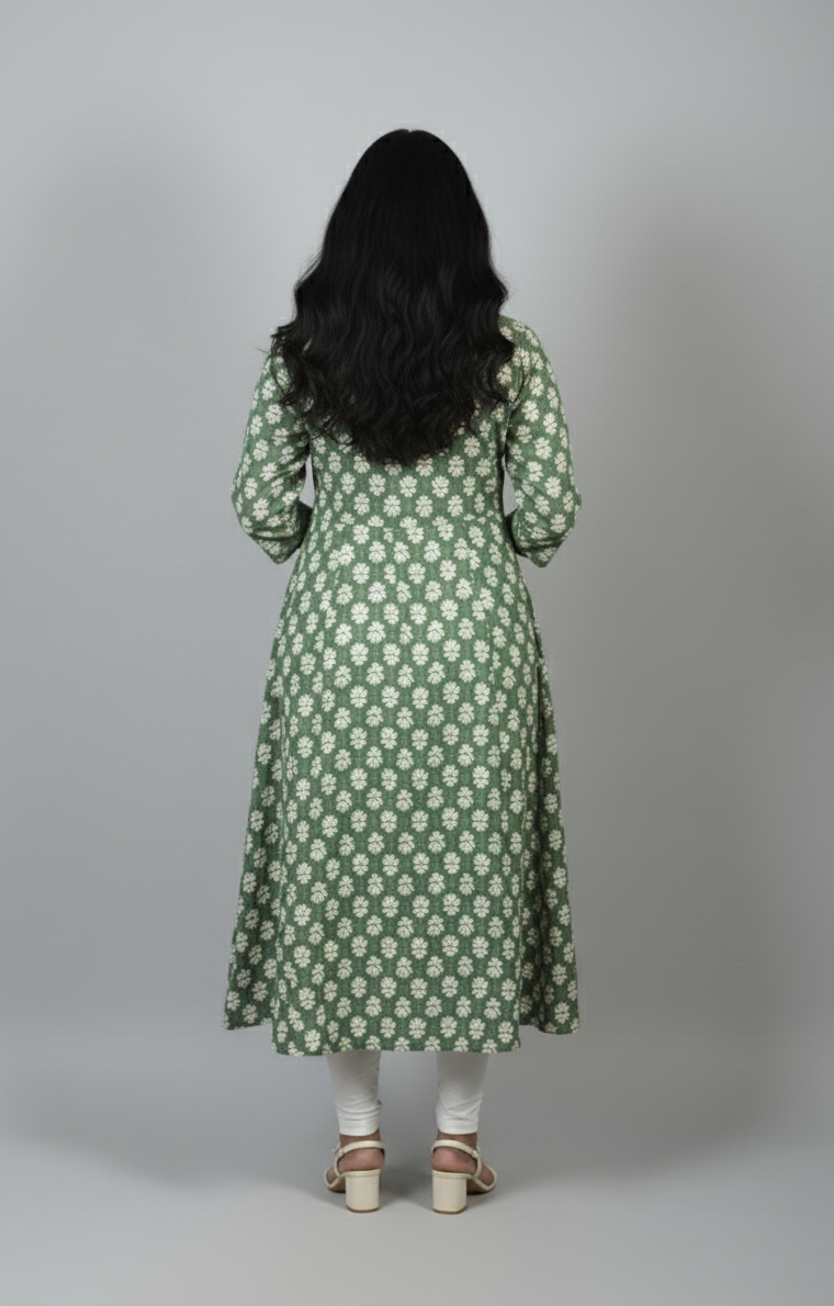 Heena Green Cotton Kali Kurta