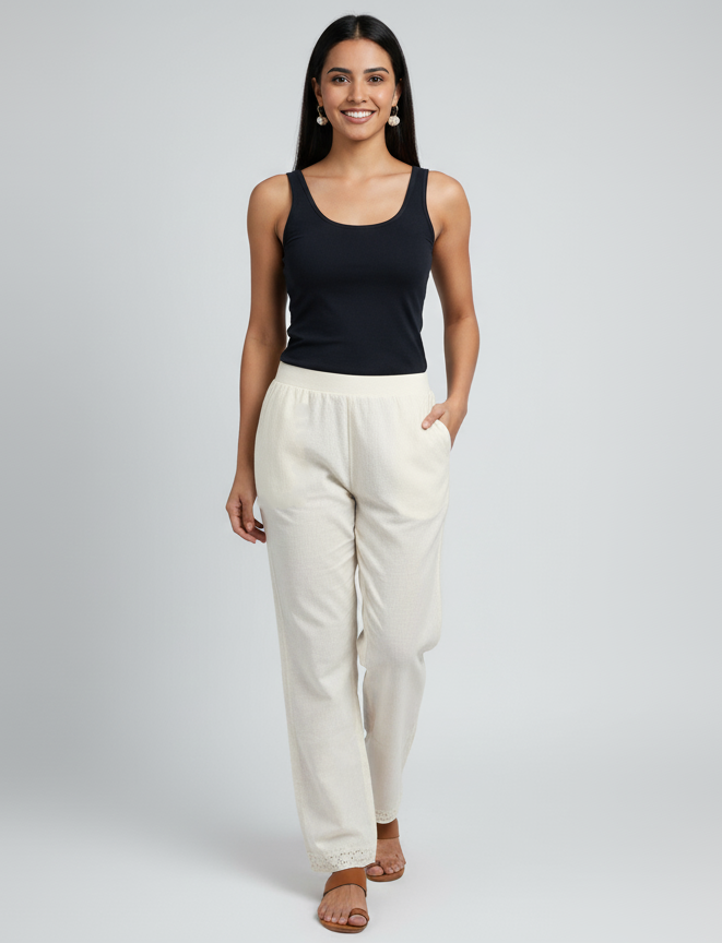 Kesha Off White Cotton Pant